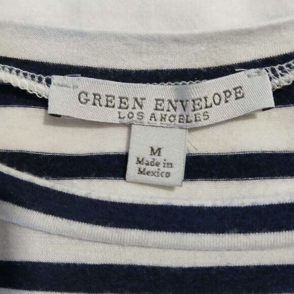 Green Envelope Black/white striped tee with double ruffled cap sleeves M - Picture 2 of 8